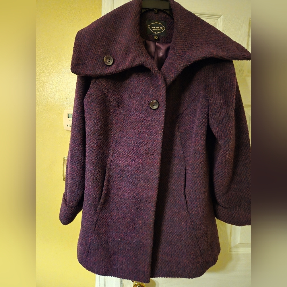 Classy Purple Tweed Shawl Collar Elegant Jacket.